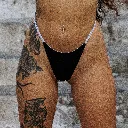 Black v cut thong bikini bottom with contrast trim – Sidekiss