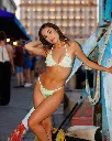 Mojito print triangle bikini set with contrast trim