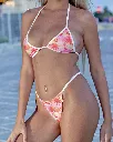 Tequila Sunrise halter triangle & high cut thong bikini set with contrast trim